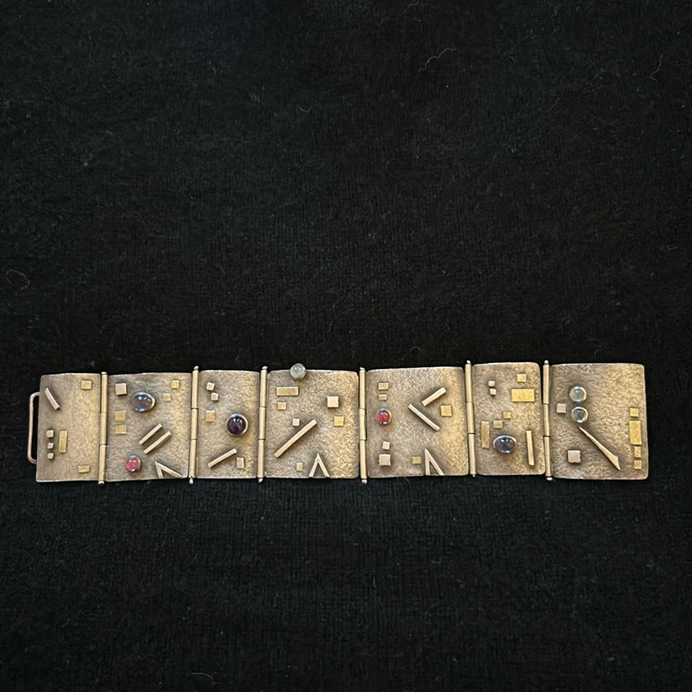 Modernist Silver Bracelet with Semiprecious Stones